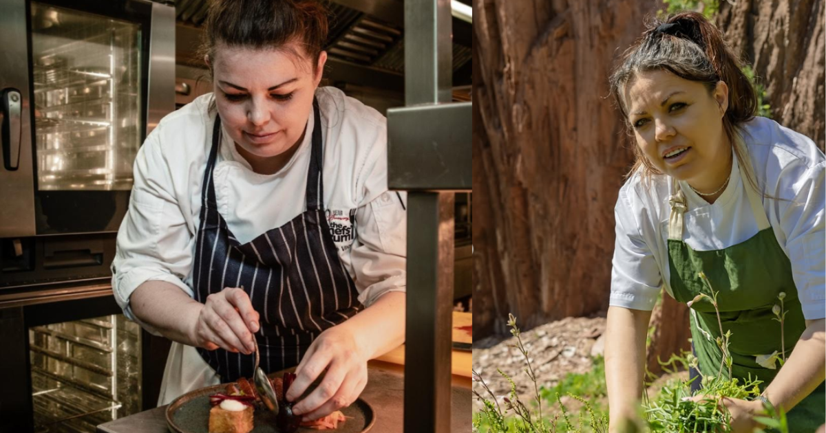 Charlotte Vincent making a dish.