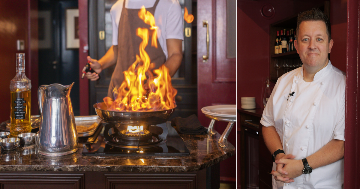 Ashley Palmer-Watts and his tableside Crepes Suzette at The Devonshire