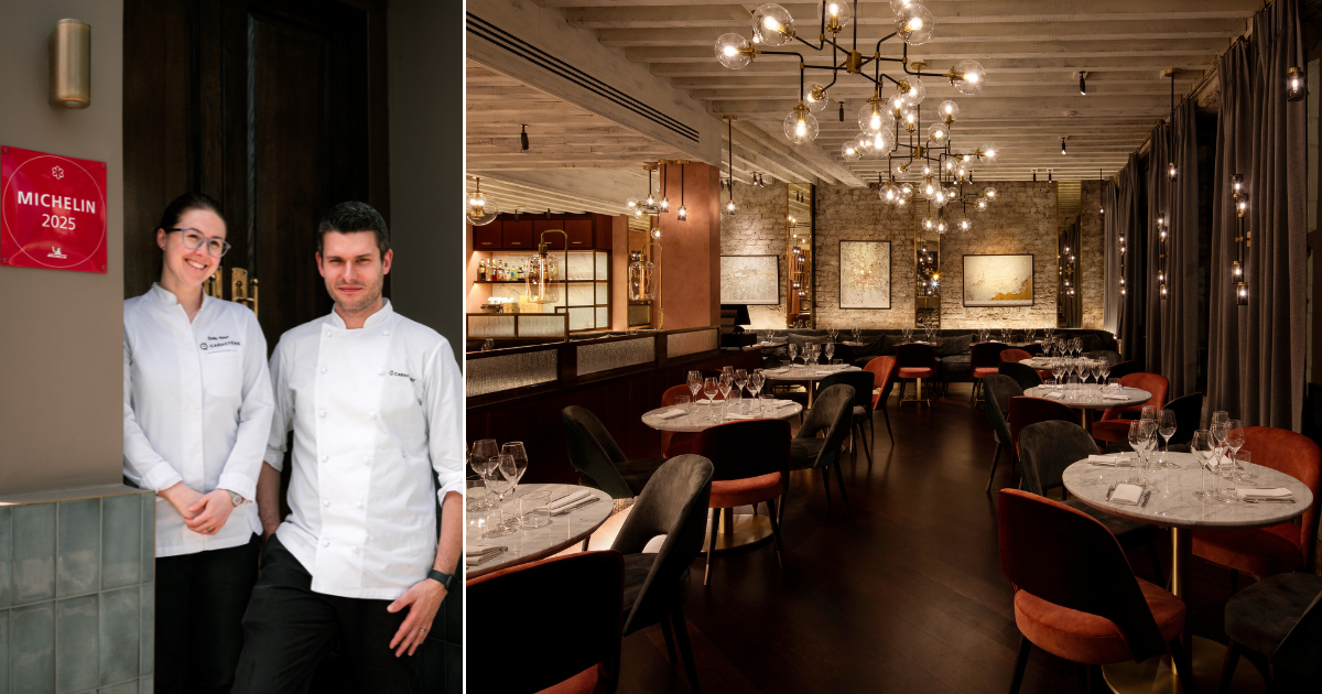Emily Roux and Diego Ferrari by their Michelin plaque at Caractère