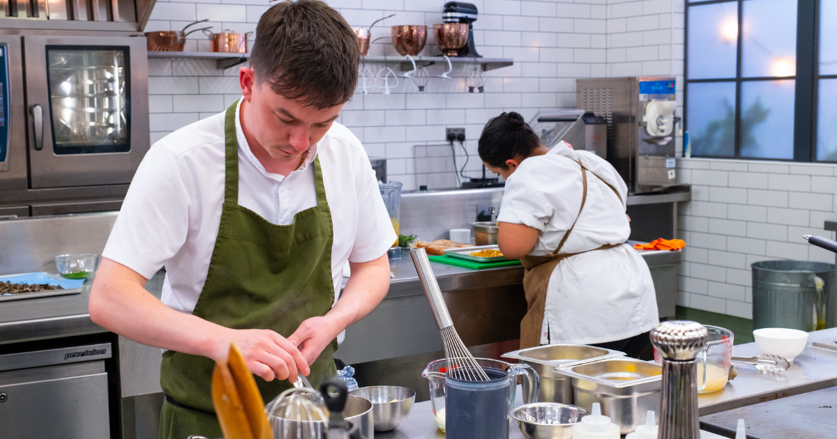 Callum Irwin in the Great British Menu kitchen