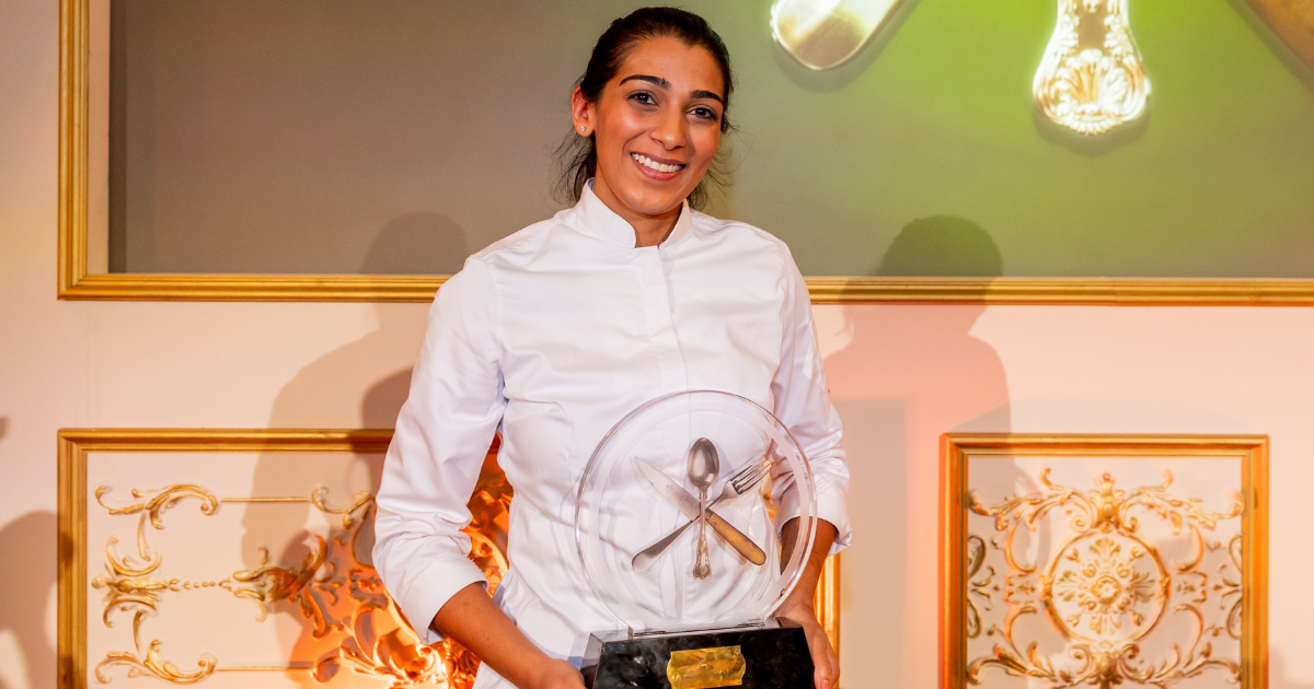 Nikita Pathakji with the Great British Menu trophy