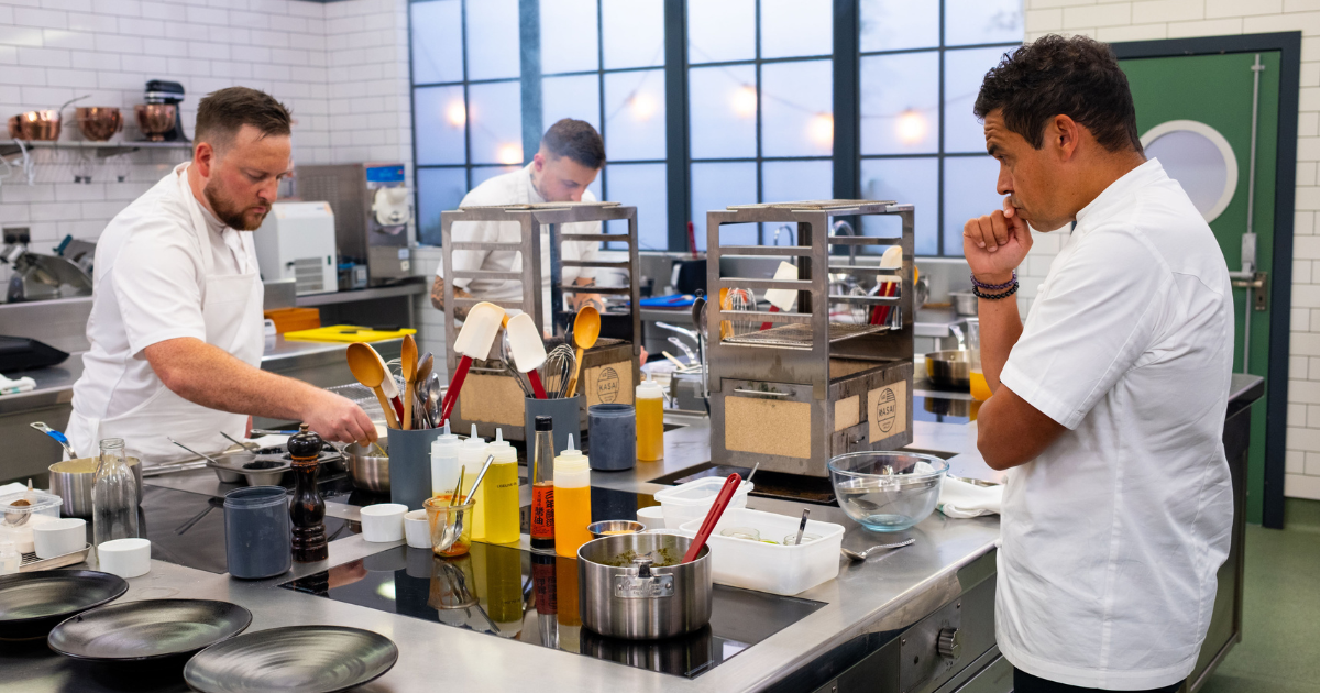 Cal Byerley and Paul Ainsworth in the Great British Menu kitchen