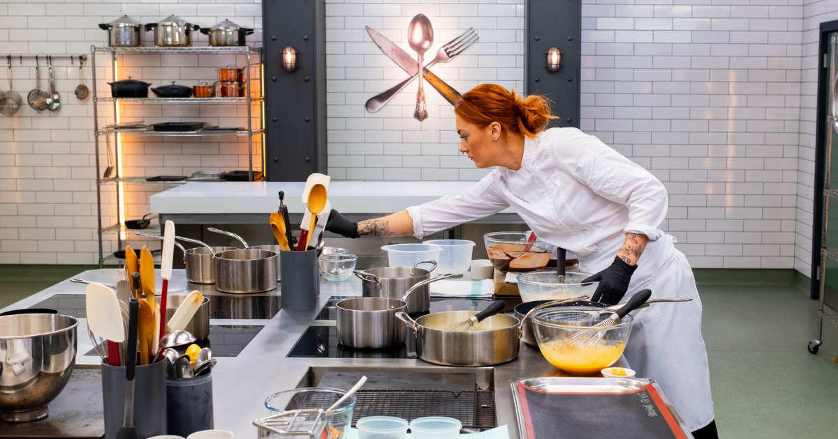 Hannah Rose in the kitchen of Great British Menu