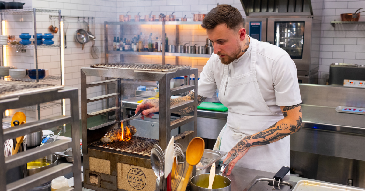 Jamie Keeble in the kitchen on Great British Menu