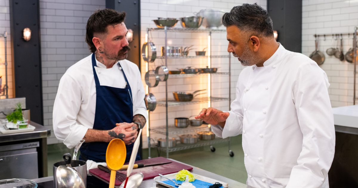 Josh Hughes in the Great British Menu kitchen with Aktar Islam