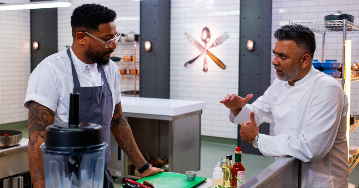 Vince Smith in the Great British Menu kitchen with Aktar Islam