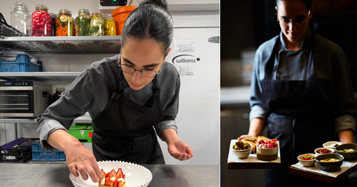 Keren Pinko preparing and carrying desserts