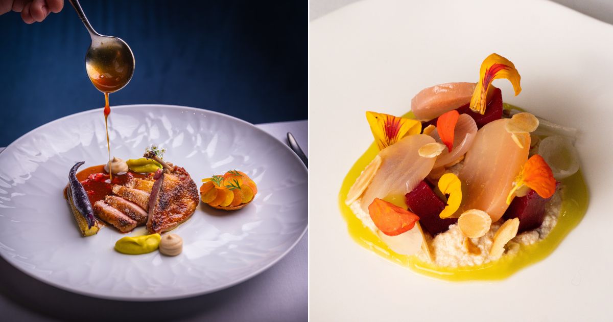 Quail and beetroot dishes at Pied a Terre