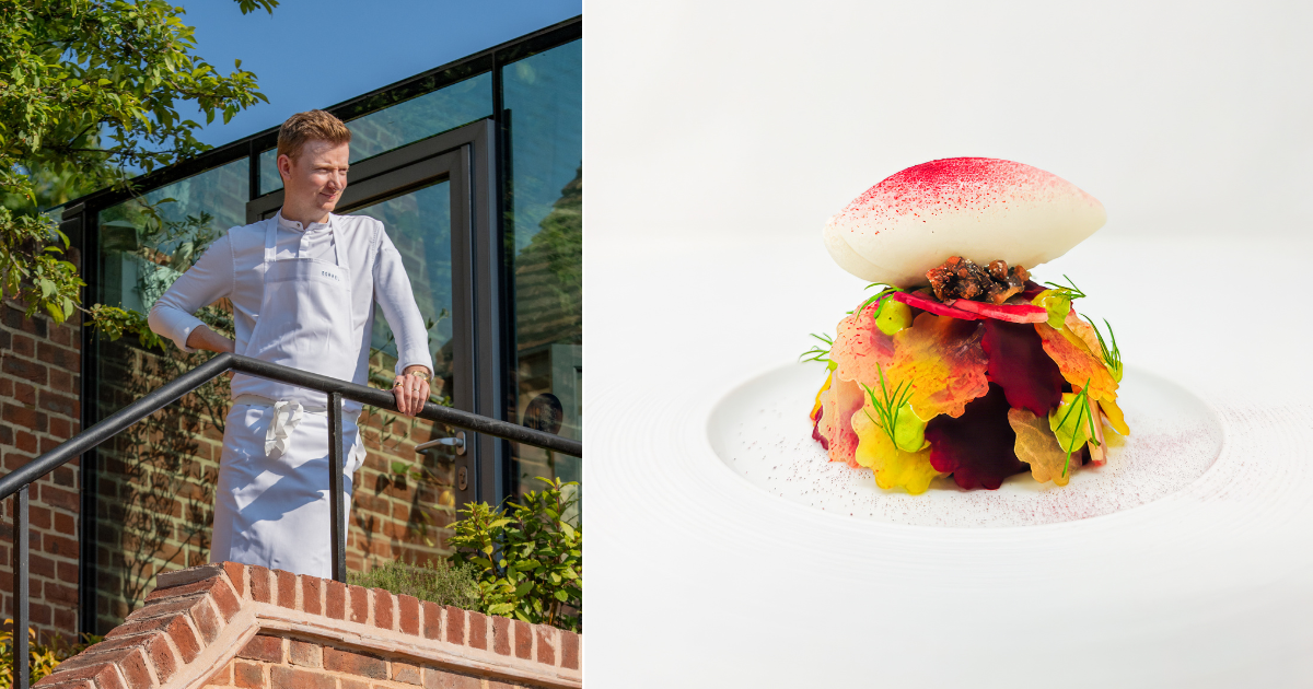 Alex Payne at Sorrel and a picture of the beetroot dish