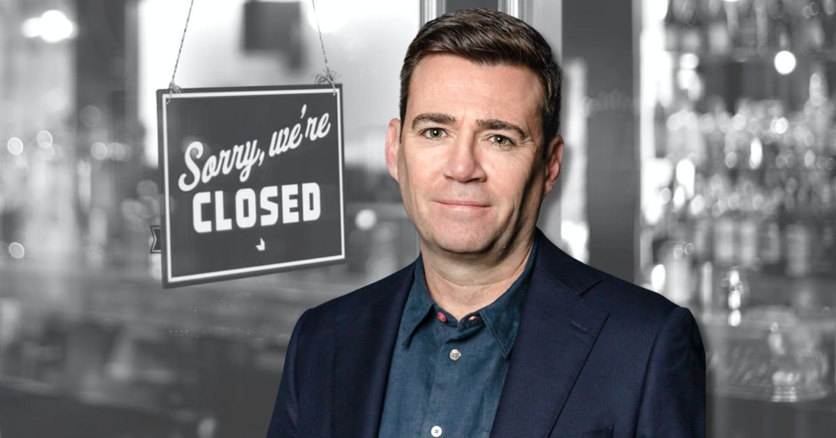 Andy Burnham and a closed shop sign