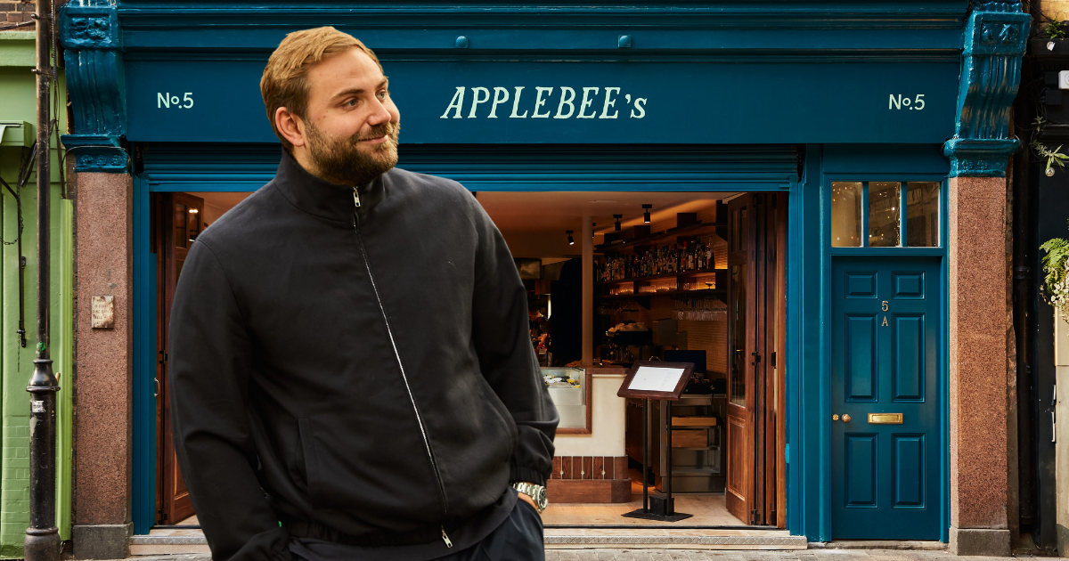 Jack Applebee standing outside Applebee’s restaurant in Borough Market, London