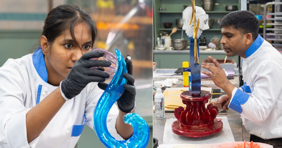 Bake Off: The Professionals 2026 final winners Ashish and Loki creating their showpiece