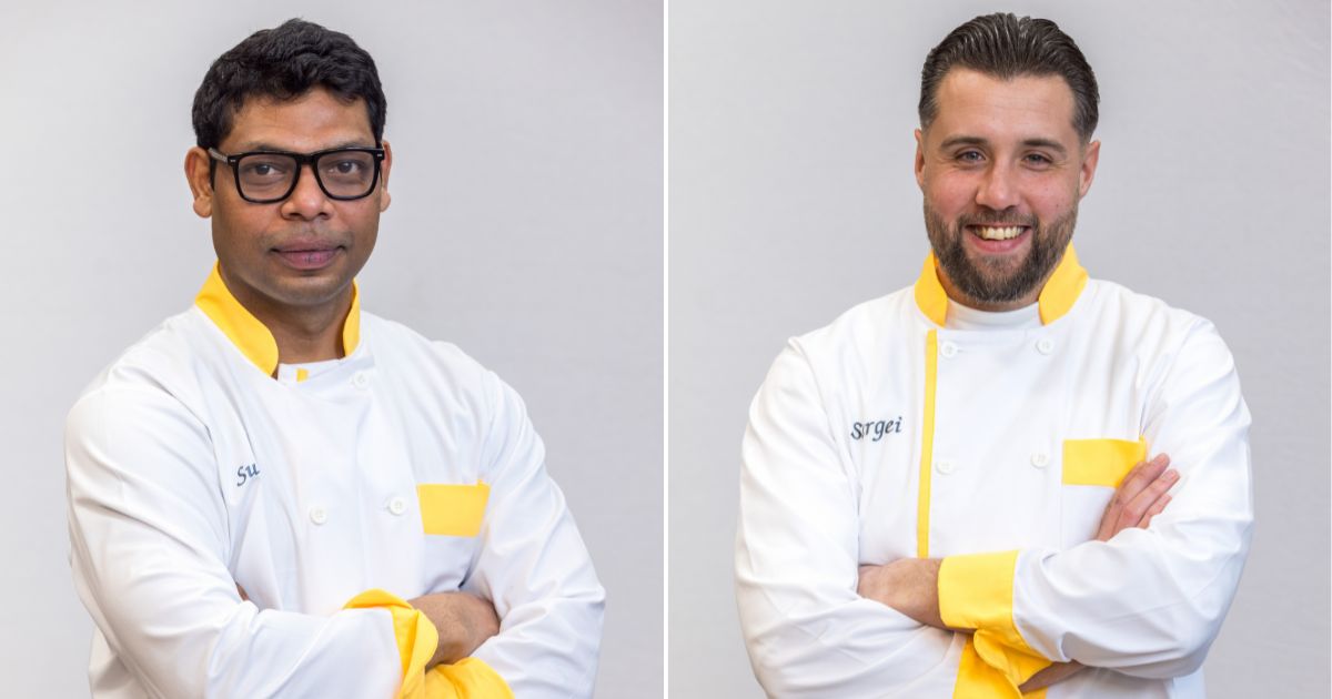 Suhas Lokhande and Sergei Kuzmin in Bake Off aprons