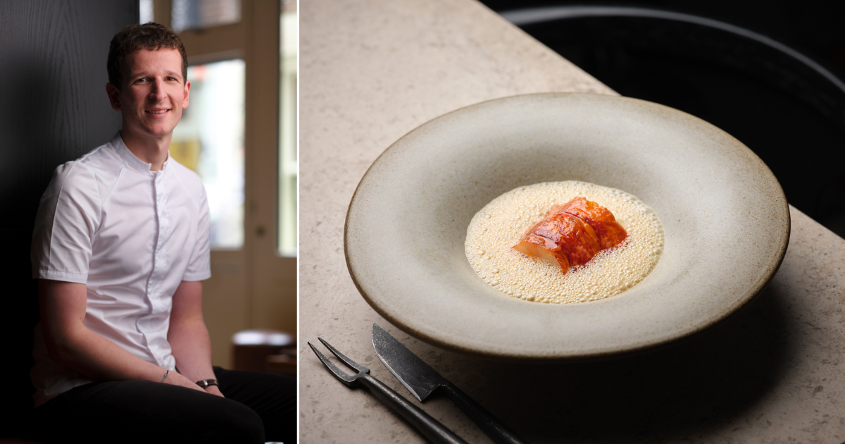 Charlie Tayler at Aulis and one of his dishes