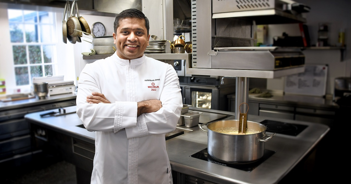 Hrishikesh Desai in the kitchen in chef whites