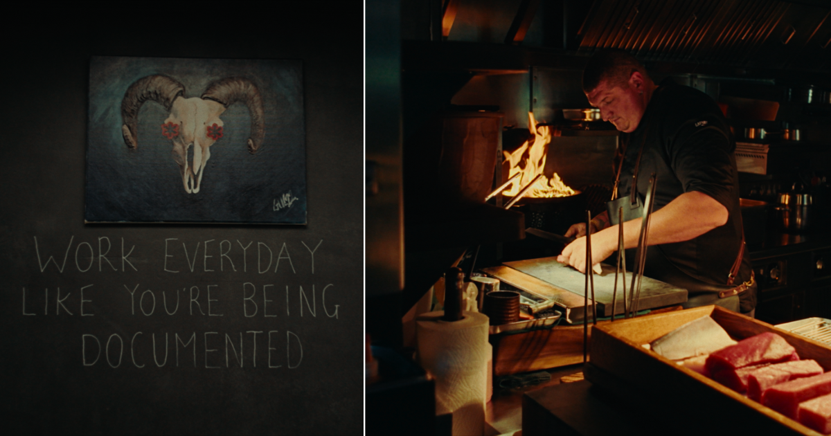 Gareth Ward in the Ynyshir kitchen and a piece of artwork in the Ynyshir restaurant