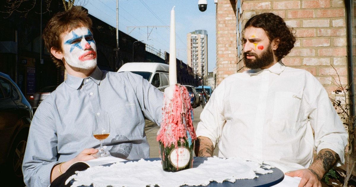 Dylan Walters and Mike Bagnall in clown make-up