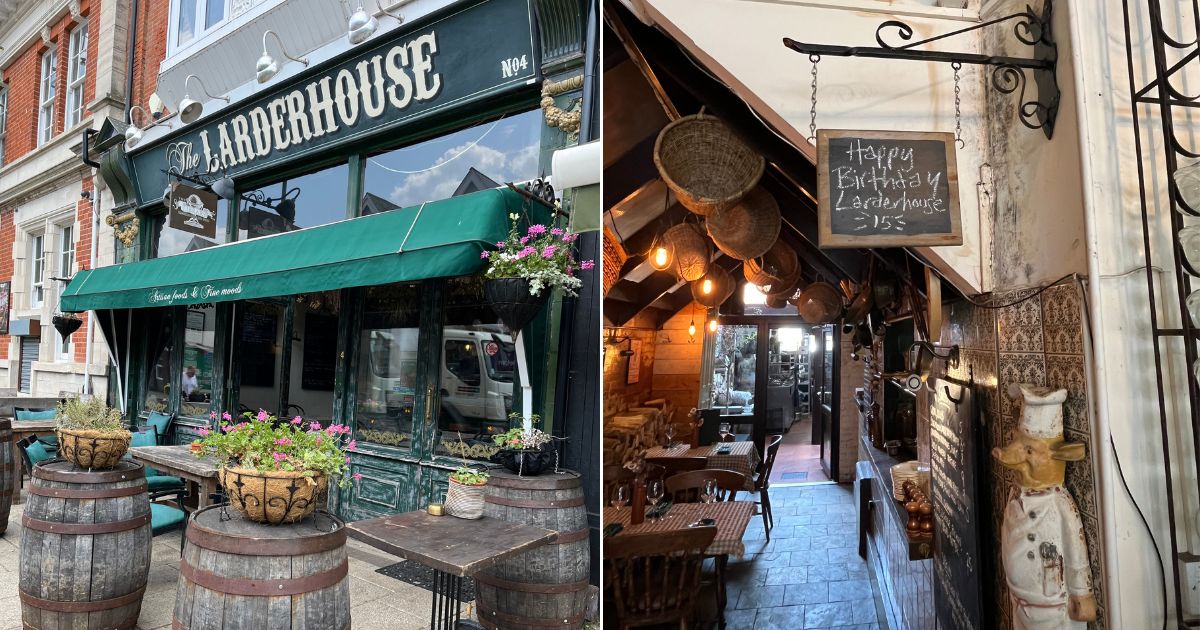 The Larder House exterior and internal sign
