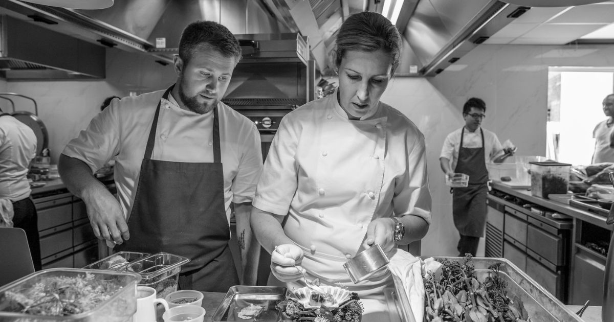 Jonny Bone and Clare Smyth in the kitchen at Core