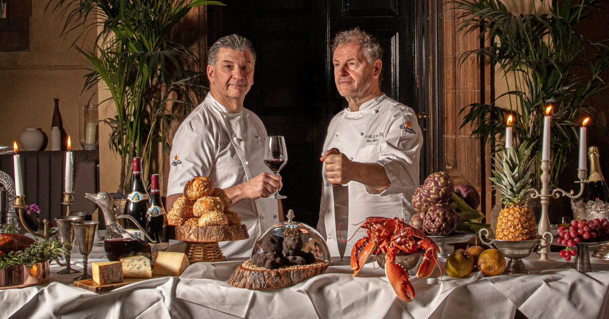 Jeff Galvin and Chris Galvin in chef whites