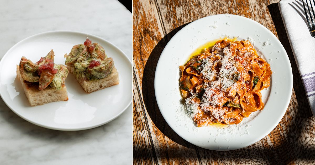 Tomatoes on toast by Ethan Pack at Three Sheets and tomato tagliatelle at The Palmerston