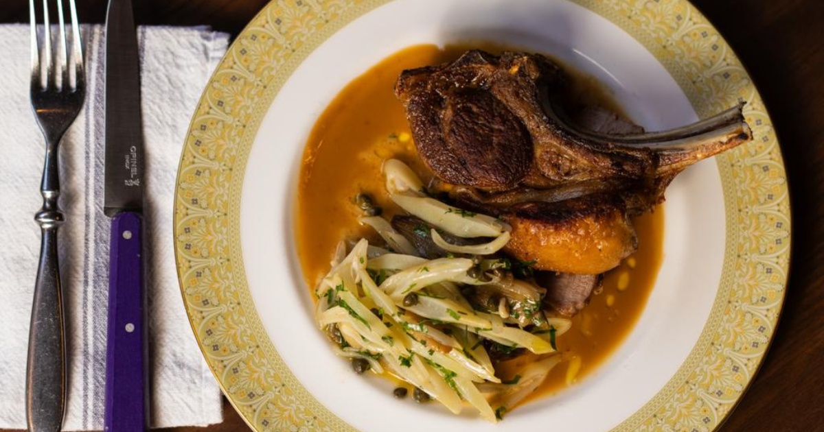 Roast lamb, shallot, white runner beans and anchovy sauce