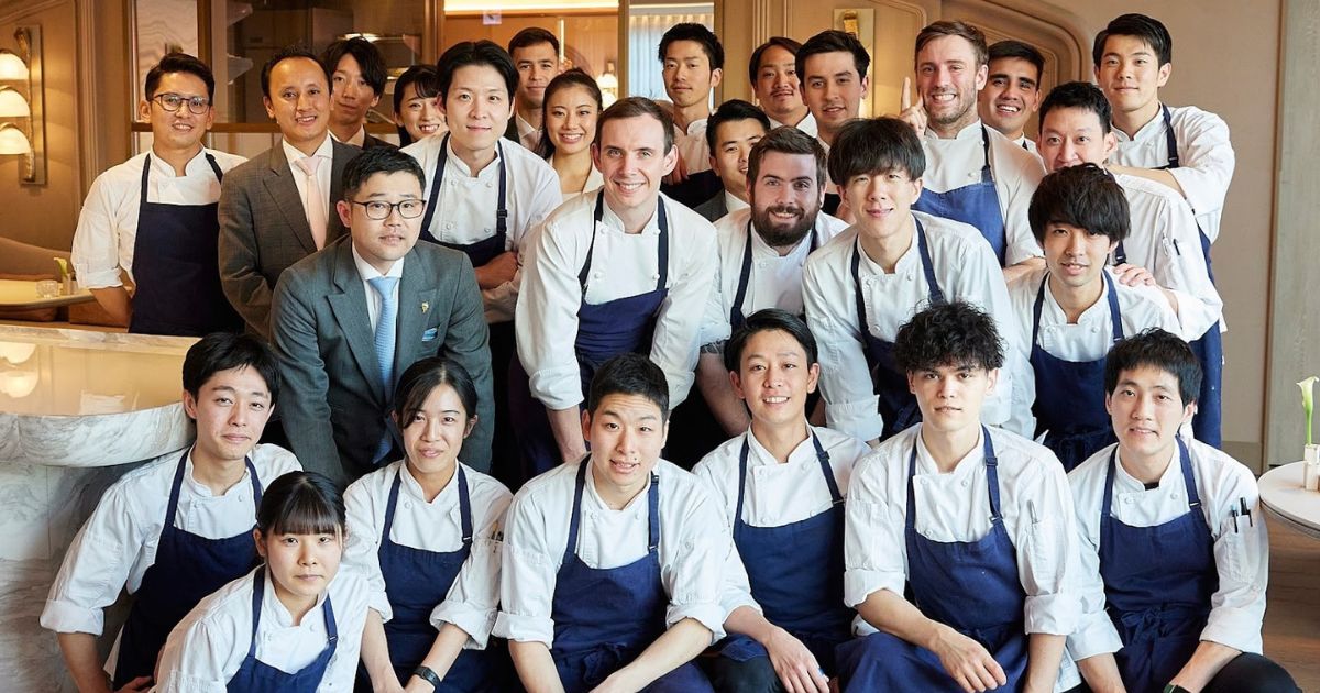 Daniel Calvert with his chefs in Tokyo