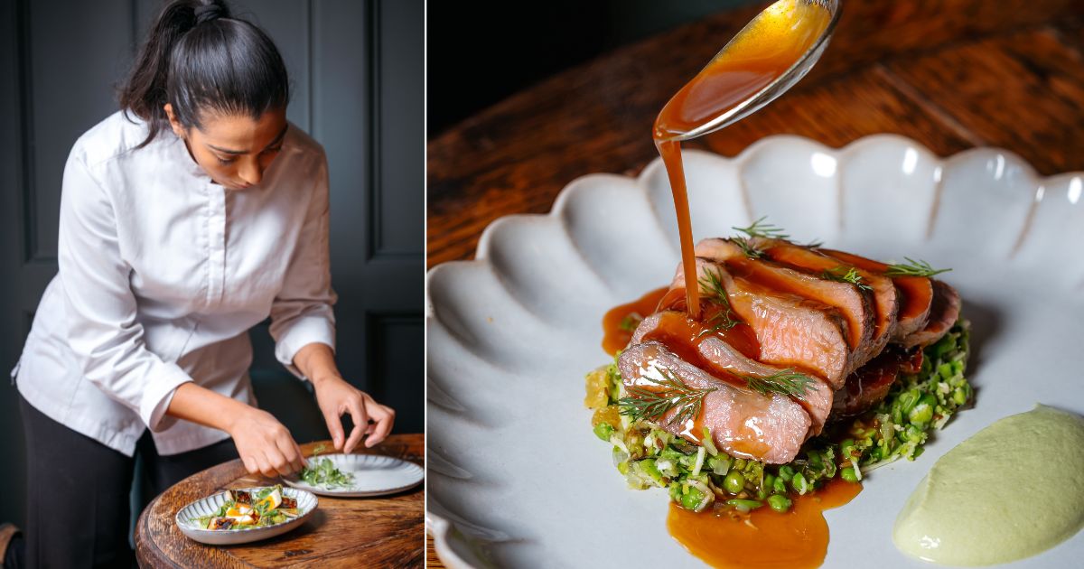 Food at Maai by Nikita and Nikita Pathakji plating up a dish