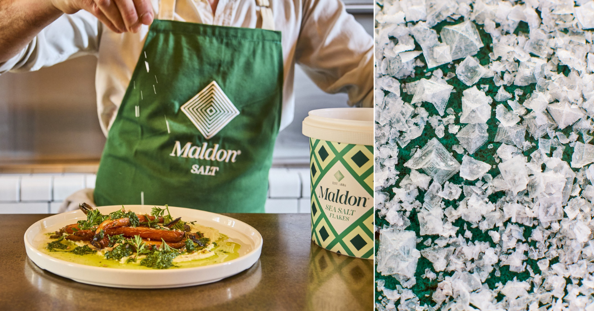 A chef using Maldon sea salt flakes