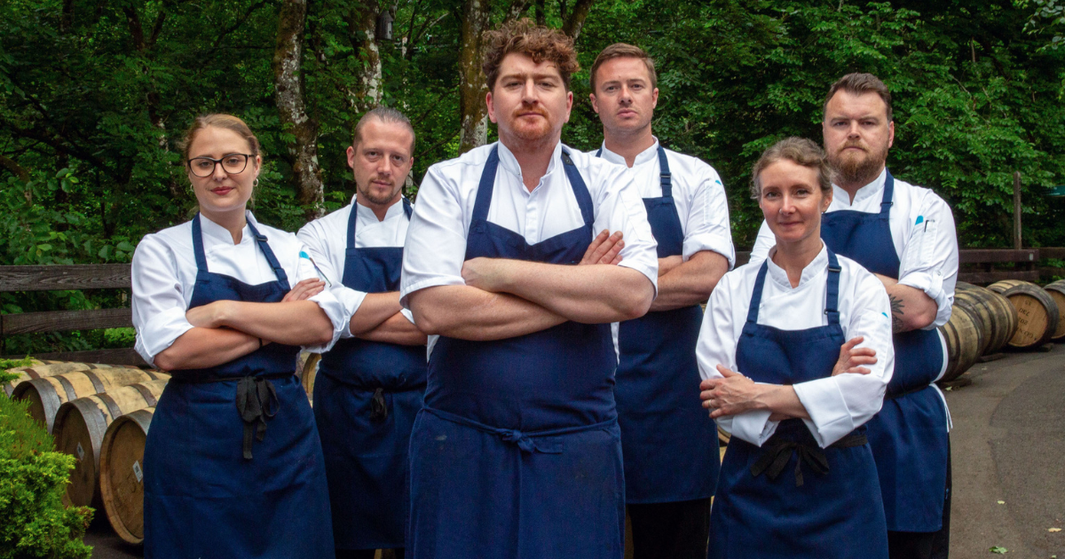 Mark Donald and MasterChef finalists outside Glenturret Lalique