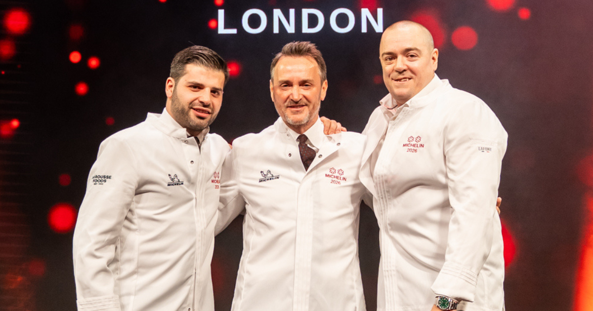 Spencer Metzger, Jason Atherton and Matt Abe at the Michelin 2026 ceremony