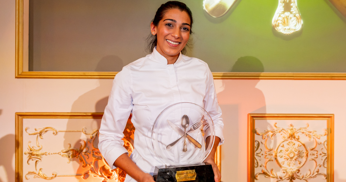 Nikita Pathakji with the Great British Menu trophy