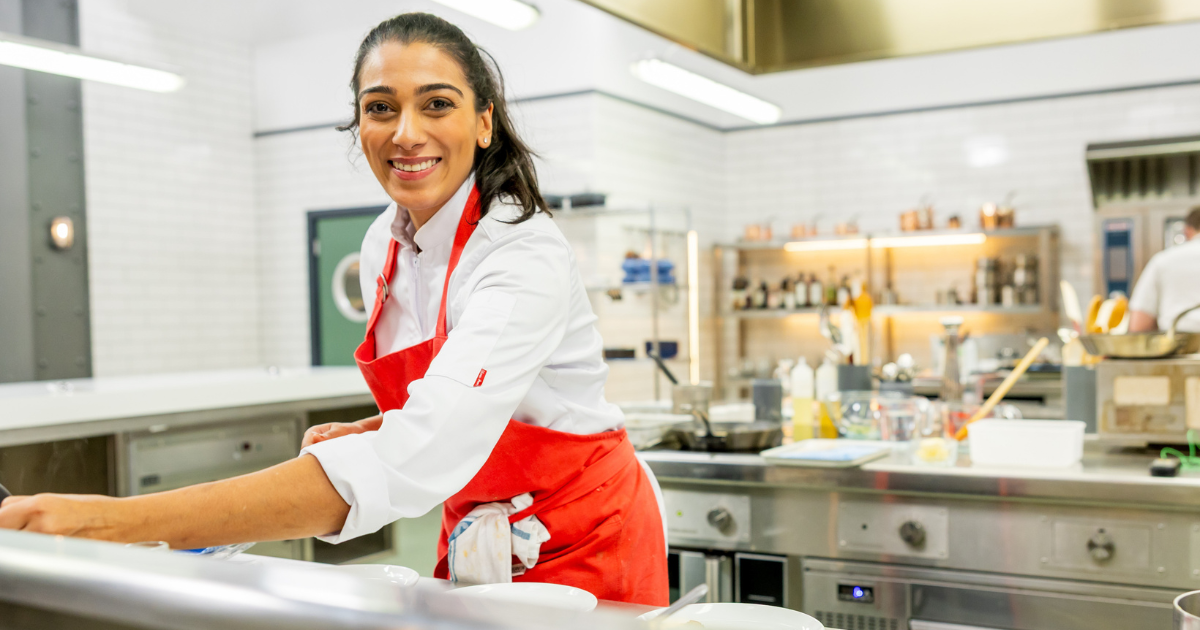 Nikita Pathakji in the Great British Menu kitchen