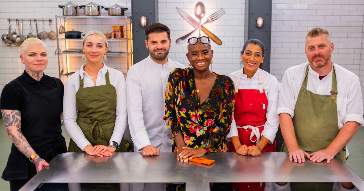 Nikita Pathakji with fellow competitors on Great British Menu