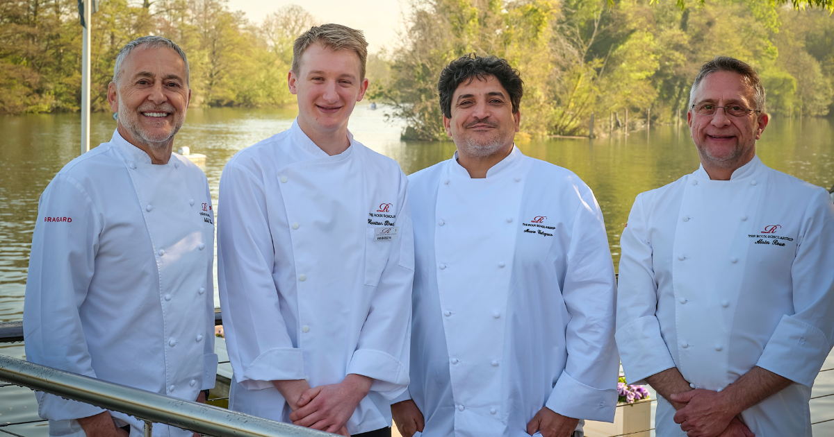 Harrison Brockington with Alain Roux, Mauro Colagreco and Michel Roux Jr