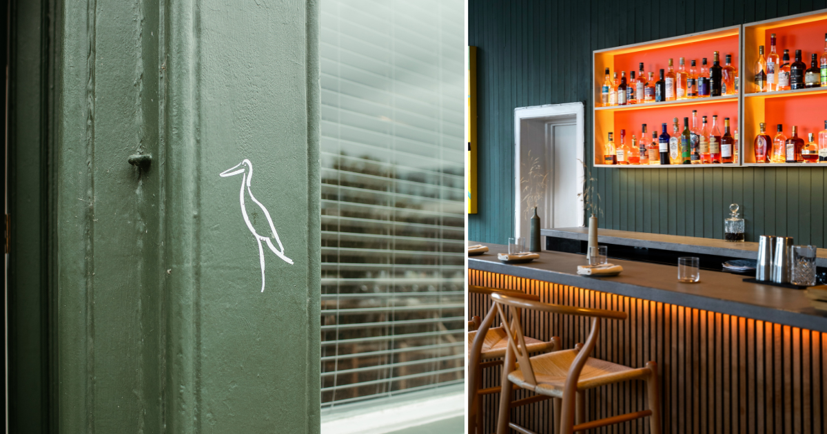 Interior and exterior of Heron restaurant