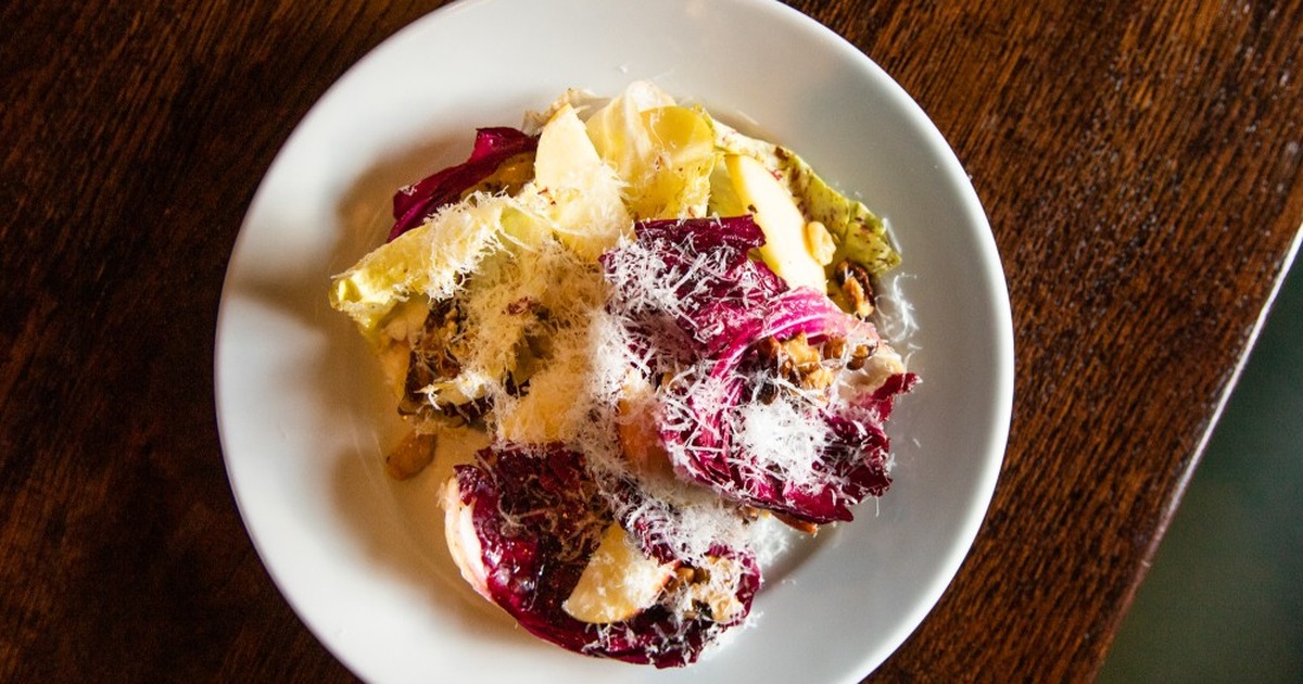 Apple salad with chicory, walnuts and pecorino by Lloyd Morse
