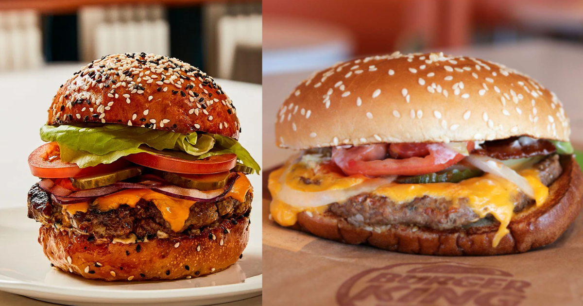 Gordon Ramsay burger (left) and Burger King burger (right)