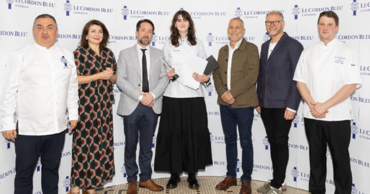 Emma Keenan with judges at Le Cordon Bleu's scholarship ceremony.