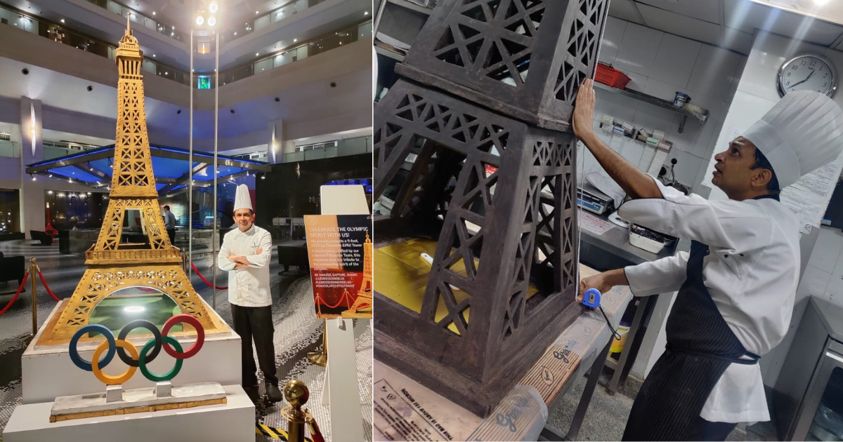 Vivek Chauhan and his nine-foot chocolate Eiffel Tower
