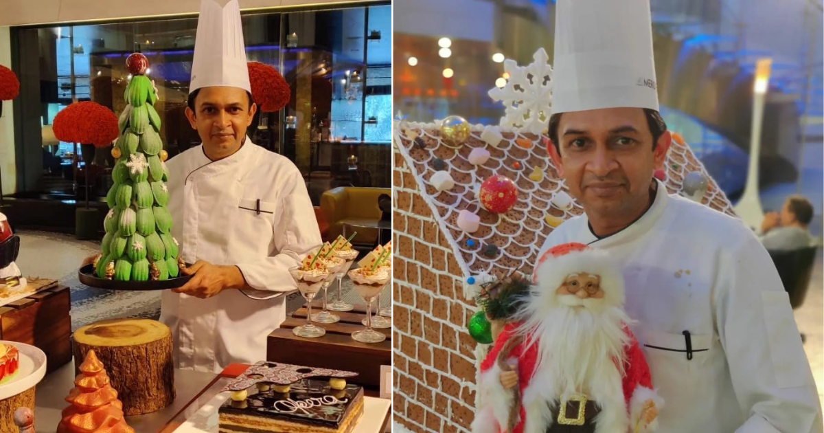 Vivek Chauhan wih his Christmas pastry selection